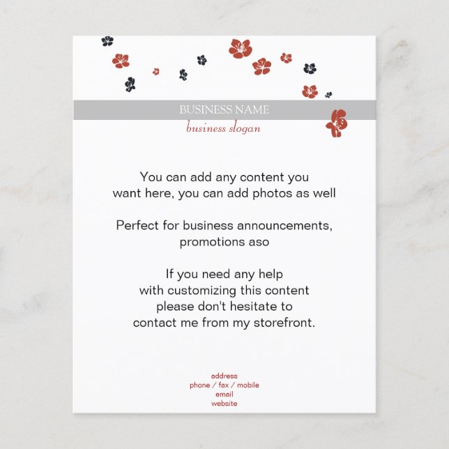 Flyer Flores Vermelhas e Negras no Elegante Branco (Frente)