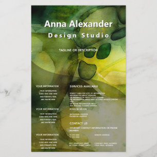 Flyer Fluxo Luminoso   Aquarela Abstrata Verde