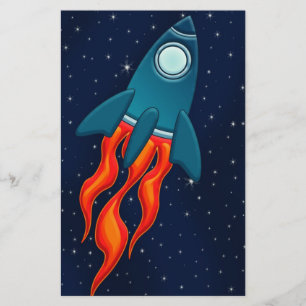 Flyer Foguete Espacial Fofo e Design de Espaço Sideral