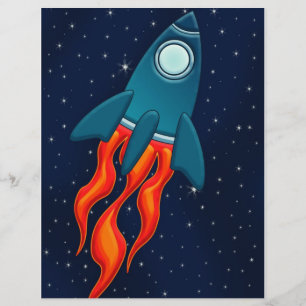 Flyer Foguete Espacial Fofo e Design de Espaço Sideral
