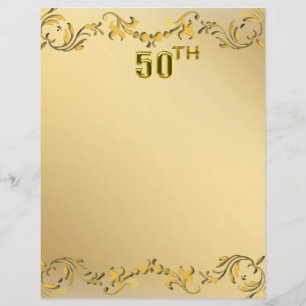 Flyer Fólder Antigo de Aniversário de 50 Anos Dourado
