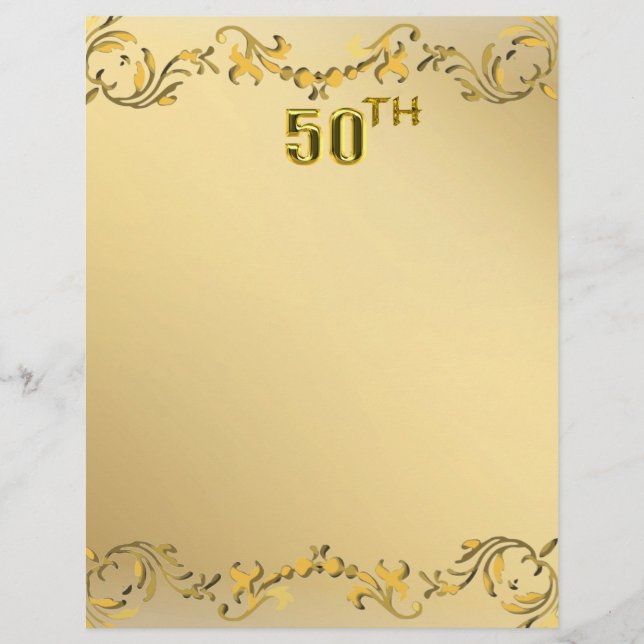 Flyer Fólder Antigo de Aniversário de 50 Anos Dourado (Frente)