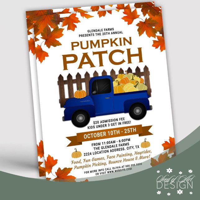 Flyer Folga Folha Pumpkin Patch Vintage Blue Truck (Criador carregado)