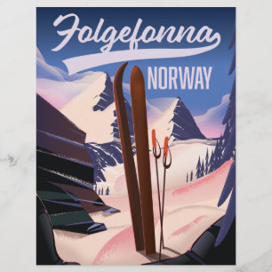 Flyer Folgefonna noruega pôster de esqui. arte de parede