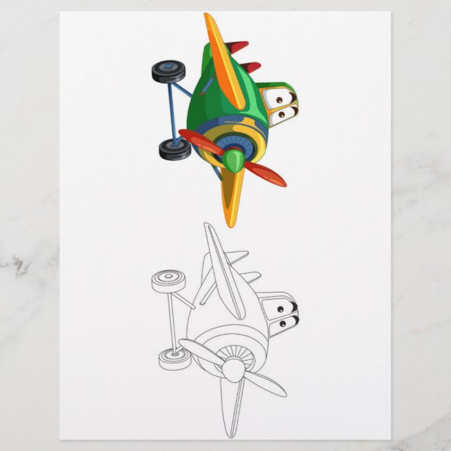 Flyer Folha de cor do avião de desenho animado (Frente)