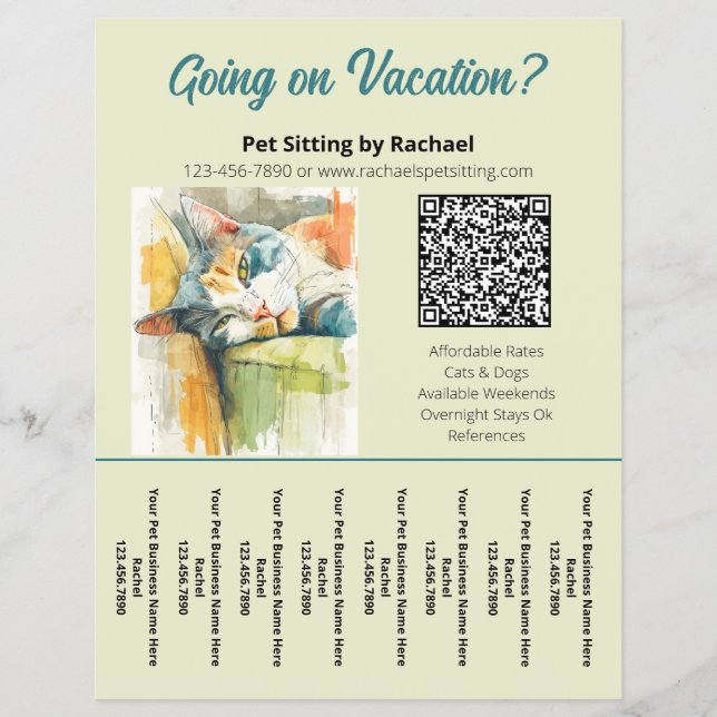 Flyer Folha de Desgaste de Negócios de Babá de Gato com  (Frente)