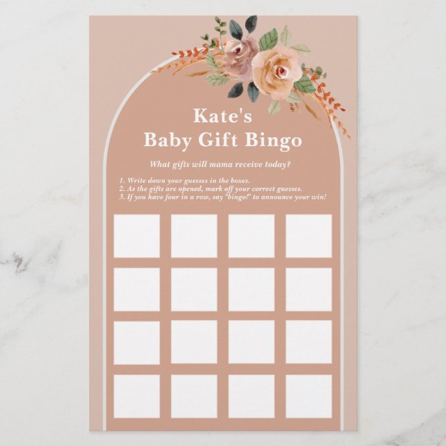 Flyer Folha de jogo do chá de fraldas Bingo, Olá, bebê m (Frente)