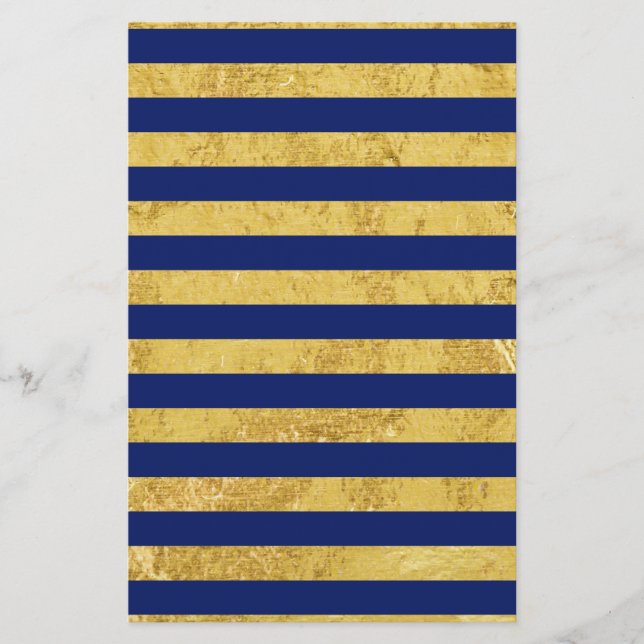 Flyer Folha de Ouro Elegante e Padrão de Faixa Azul (Frente)