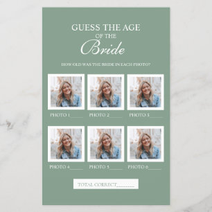 Flyer Folha de papel verde sage adivinhe a idade da noiv