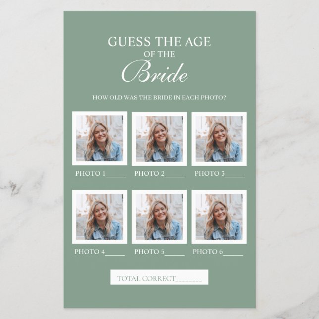 Flyer Folha de papel verde sage adivinhe a idade da noiv (Frente)
