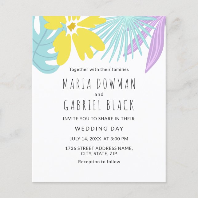 Flyer Folhas botânicas tropicais Convite para o casament (Frente)