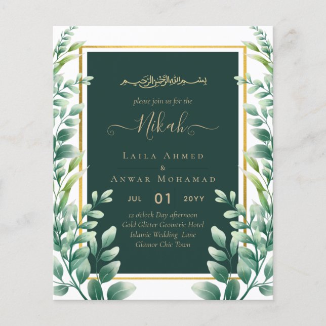 Flyer Folhas de Eucalipto CASAMENTO DE OURO CONVITE CÓDI (Frente)
