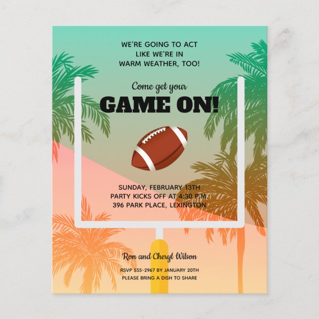 Flyer Football Uprights Palm Tree Invitation (Frente)