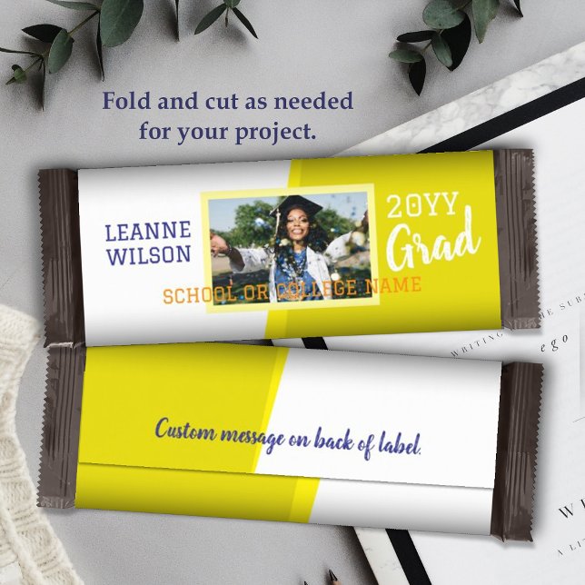 Flyer Formatador de Bares de Doces Personalizados de Gra (yellow school colors graduation personalized candy bar wrapper, diy chocolate bar label for grad)