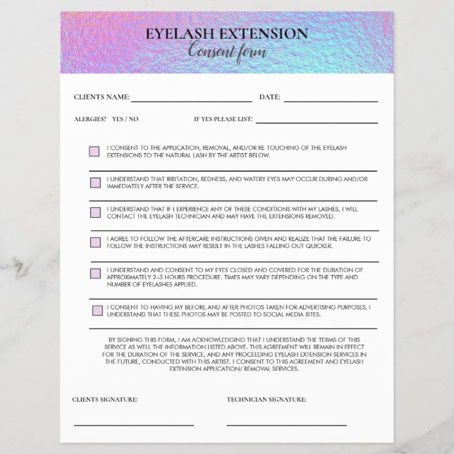 Flyer Formulário de Consentimento de Cílios Holográficos (Frente)