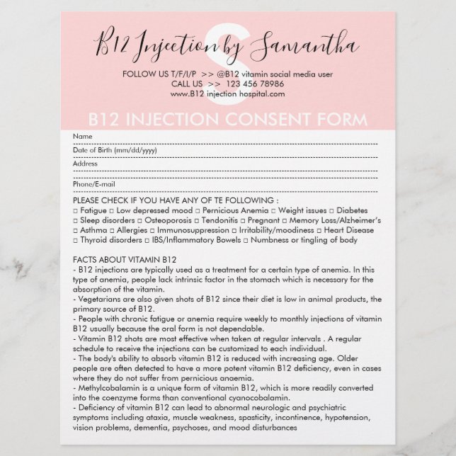 Flyer Formulario de Consentimento para Injeção de B12 (Frente)