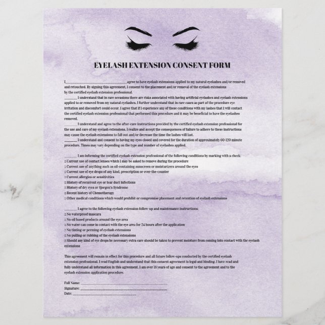Flyer FORMULÁRIO DE CONSULTA DE EXTENSÃO Lilac-EYELASH G (Frente)
