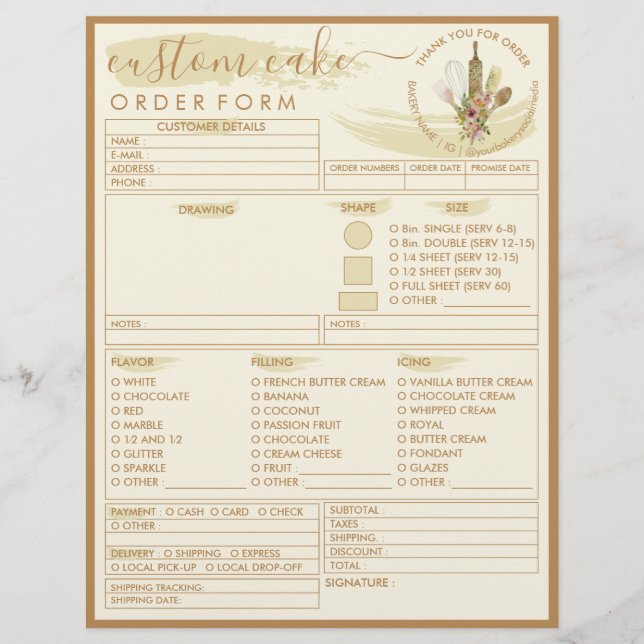 Flyer Formulário de Encomenda de Bolo da Padaria Creme A (Frente)