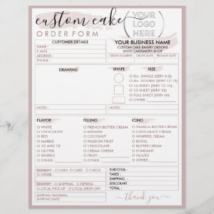 Flyer Formulário de Encomenda de Bolo de Padaria em Letr