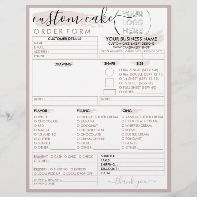 Flyer Formulário de Encomenda de Bolo de Padaria em Letr (Frente)