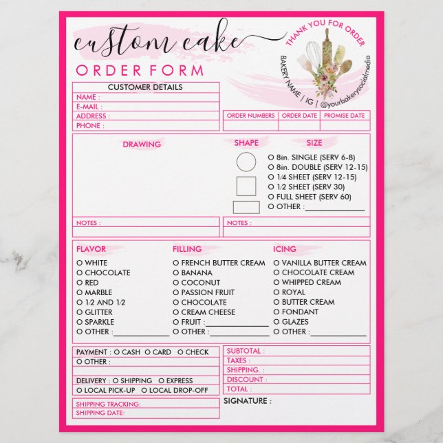 Flyer Formulário de Encomenda de Bolo de Padaria Moderna (Frente)
