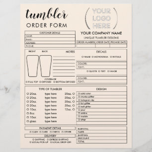 Flyer Formulário de Encomenda de Caneca Tumbler Bege