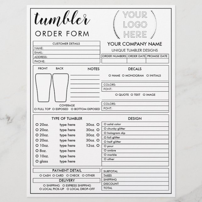 Flyer Formulário de Encomenda de Caneca Tumbler com Mold (Frente)