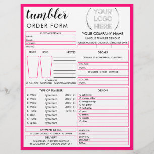 Flyer Formulário de Encomenda de Caneca Tumbler Rosa Neo