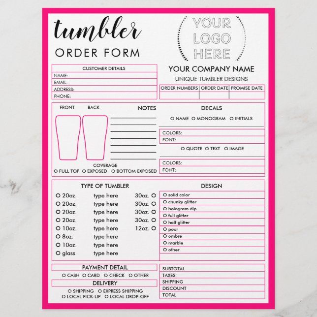 Flyer Formulário de Encomenda de Caneca Tumbler Rosa Neo (Frente)