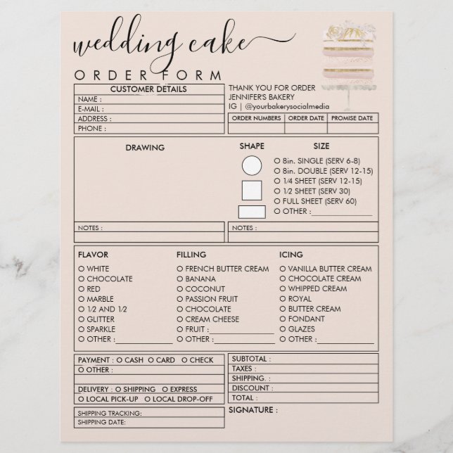 Flyer Formulário de Pedido de Bolo de Padaria de Anivers (Frente)