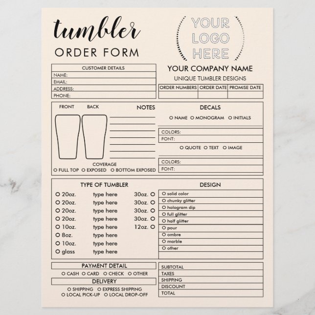 Flyer Formulário de pedido de Taça de Caneca Beiger Tumb (Frente)