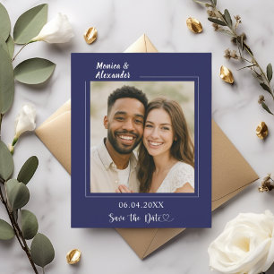 Flyer Foto azul marinho de casamento Save the Date