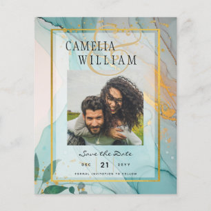 Flyer FOTO CASAMENTO SALVE A DATA Tinta Dourada Turquesa