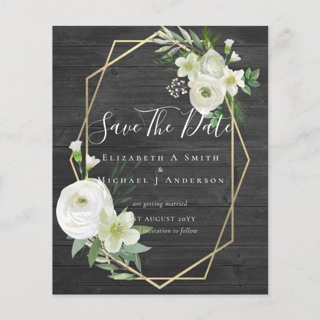 Flyer Foto CHEAP Salvar Datas White Floral Folha Verde F (Frente)