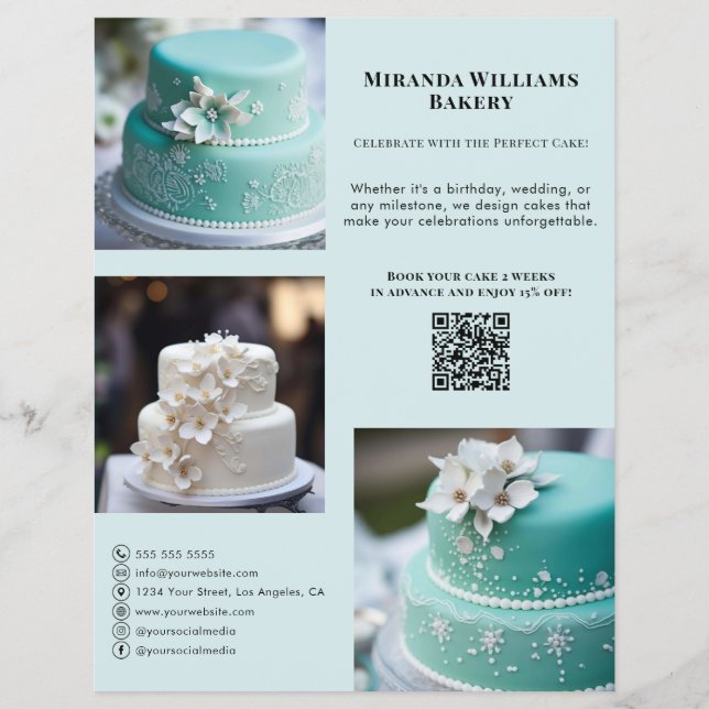 Flyer Foto de Bakery Mídia Social QR Azul (Frente)