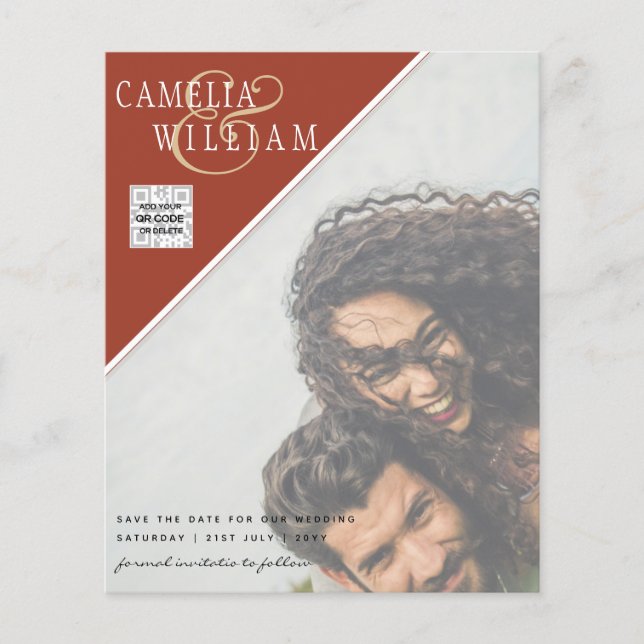 Flyer Foto de BUDGET Casamento Convite Salvar Data QR Có (Frente)
