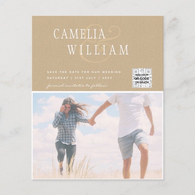 Flyer Foto de BUDGET Casamento Convite Salvar Data QR Có (Frente)