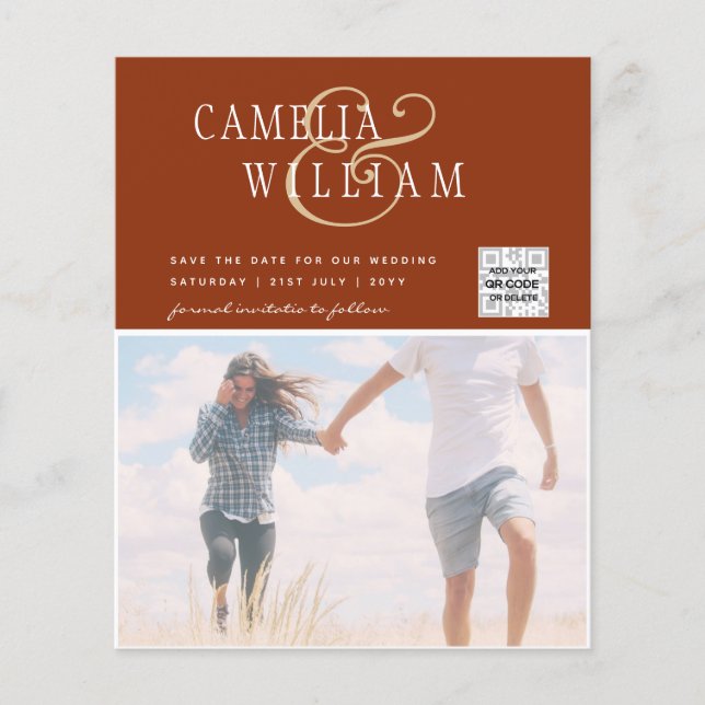 Flyer Foto de BUDGET Casamento Convite Salvar Data QR Có (Frente)