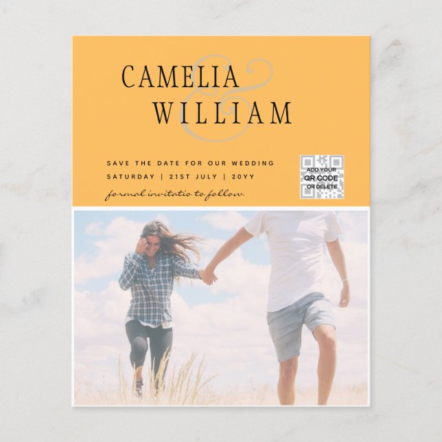 Flyer Foto de BUDGET Casamento Convite Salvar Data QR Có (Frente)