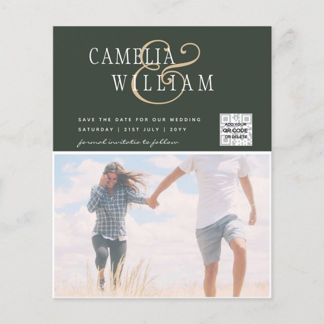 Flyer Foto de BUDGET Casamento Convite Salvar Data QR Có (Frente)