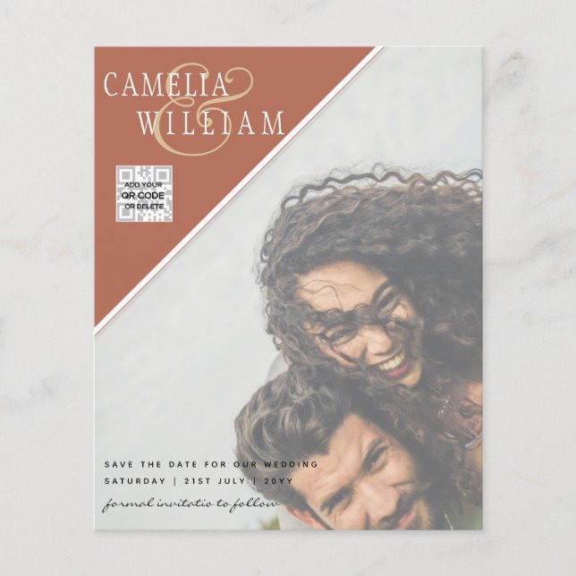 Flyer Foto de BUDGET Casamento Convite Salvar Data QR Có (Frente)