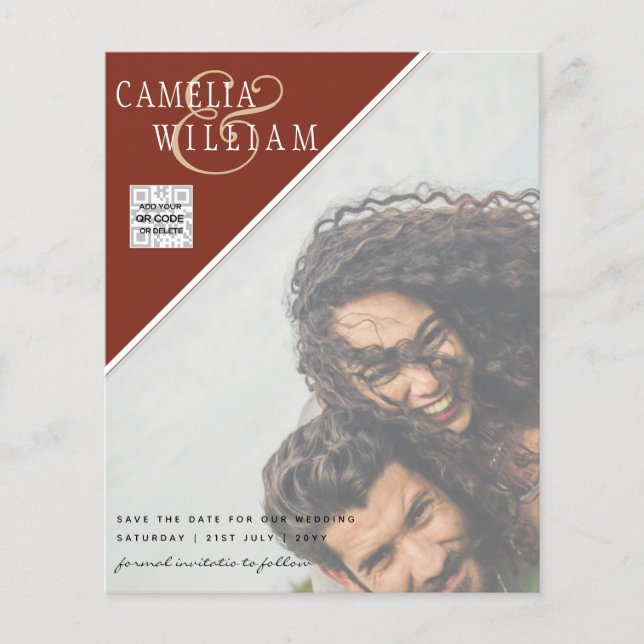 Flyer Foto de BUDGET Casamento Convite Salvar Data QR Có (Frente)