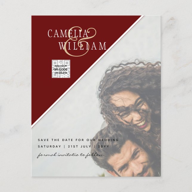 Flyer Foto de BUDGET Casamento Convite Salvar Data QR Có (Frente)