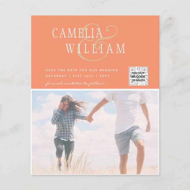 Flyer Foto de BUDGET Casamento Convite Salvar Data QR Có (Frente)