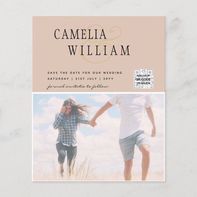 Flyer Foto de BUDGET Casamento Convite Salvar Data QR Có (Frente)