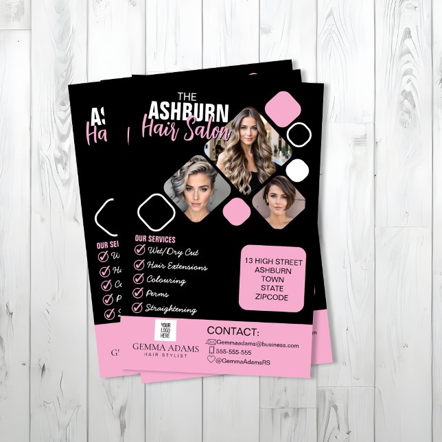 Flyer Foto de Cabeleireiro Design Personalizado em Preto (Criador carregado)