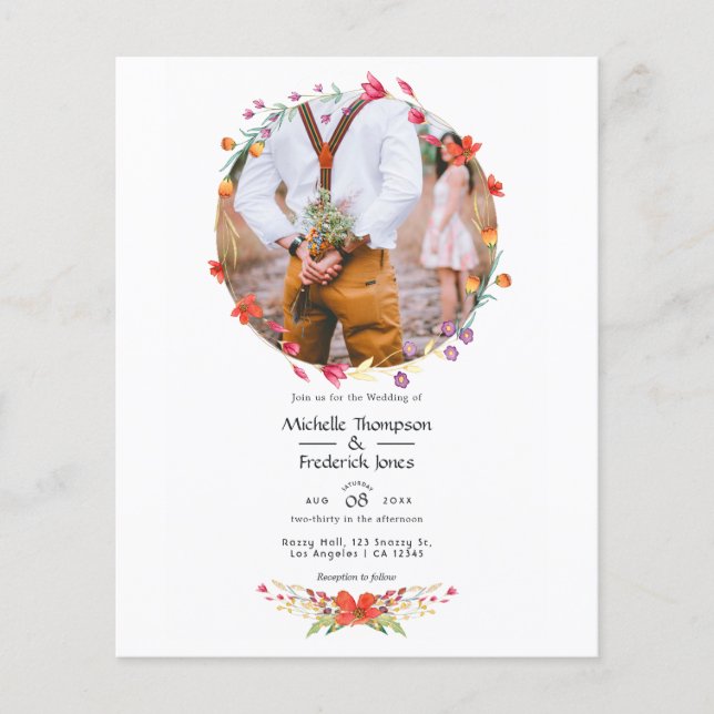 Flyer Foto de casamento de flor selvagem aquarela (Frente)