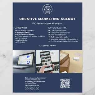Flyer Foto de logotipo personalizado Marinho QR Marketin