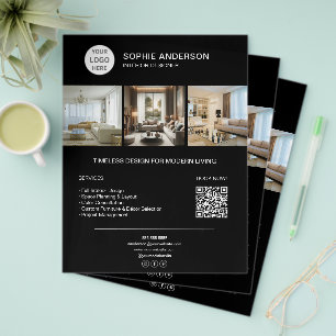 Flyer Foto de logotipo personalizado QR Black Profession