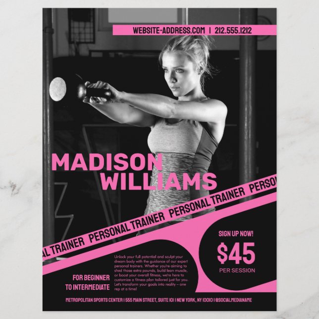 Flyer Foto de Personal Trainer Rosa Vibrante Ousada (Frente)